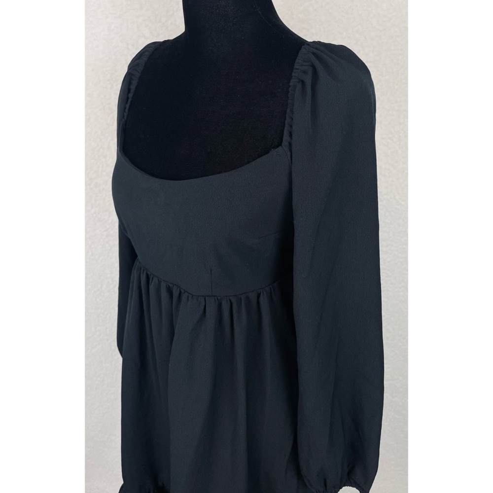 ABERCROMBIE & FITCH • Black Ruffle-Trim Long Sleeve Babydoll Mini Dress, SP - Picture 5 of 16